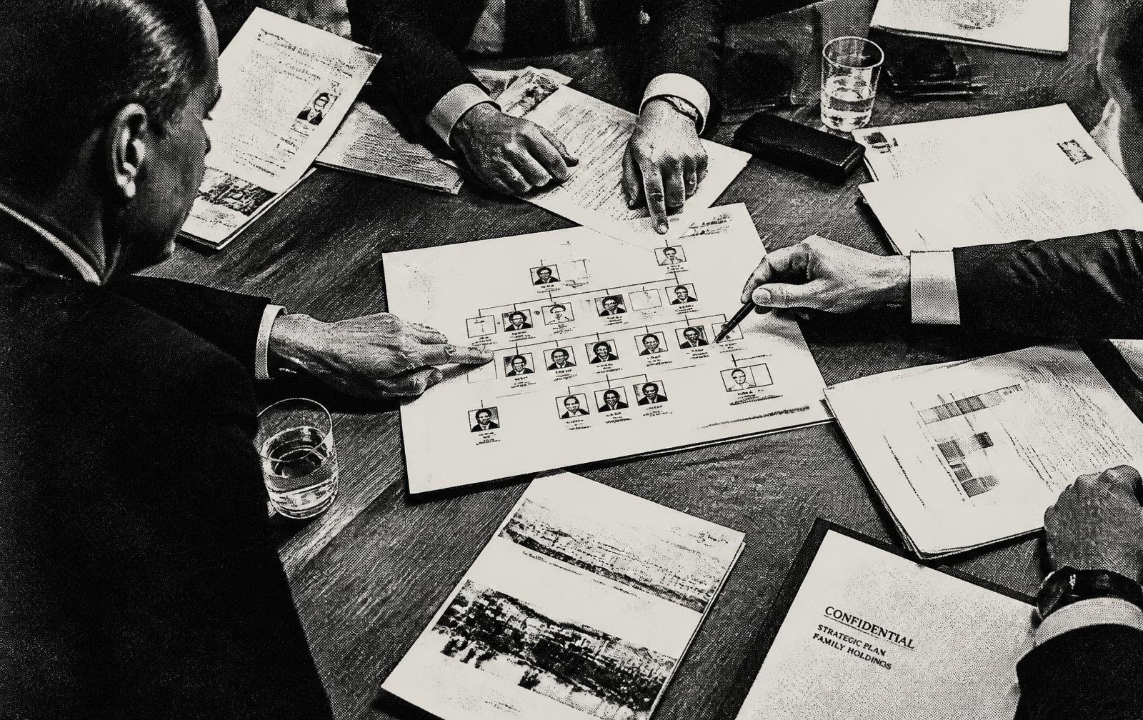 Riunione di famiglia e advisor su albero genealogico e piano strategico, passaggio generazionale